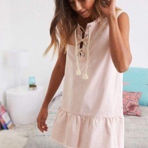 Aerie | Pink Denim Lace Up Dress